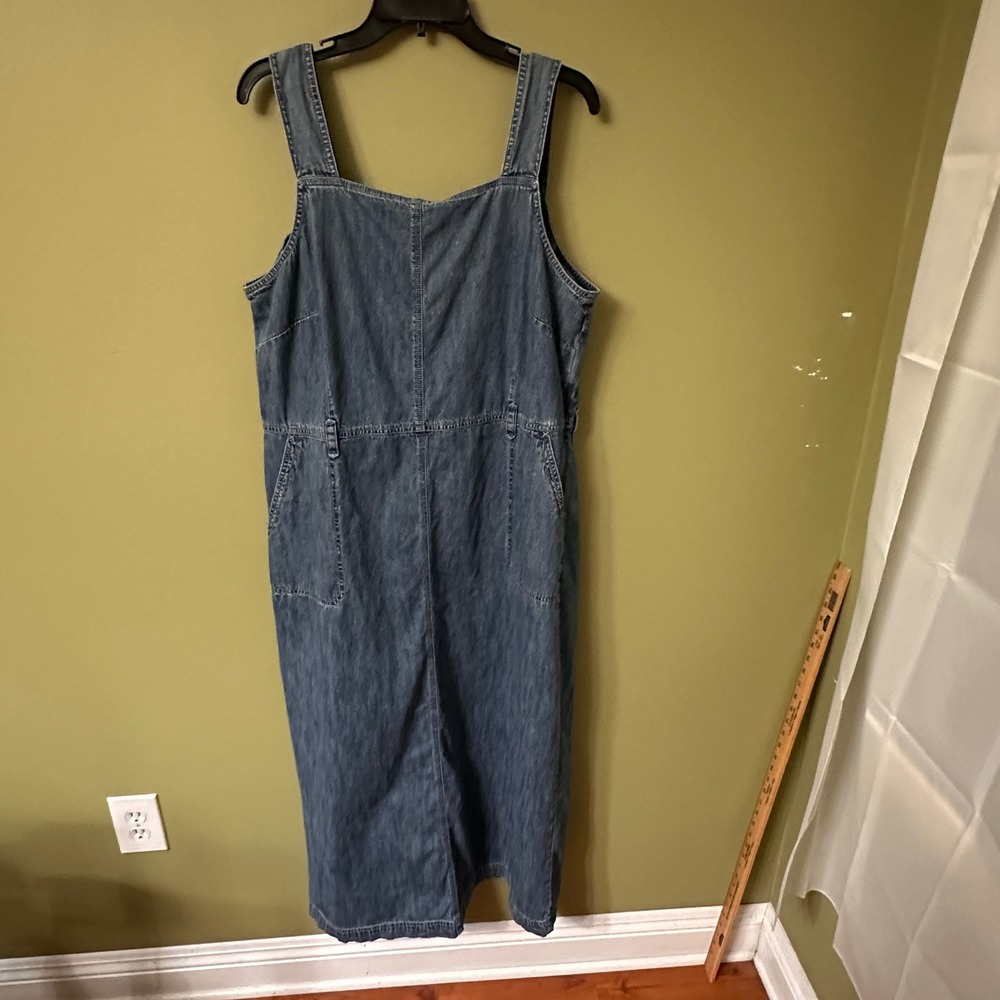 Vintage Eddie Bauer Denim‎ Pinafore Dress Sz 18 Maxi Jean Jumper Bib Skirt Farm